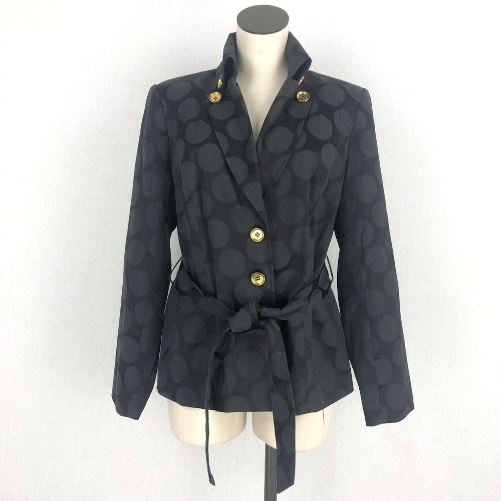 Cynthia Rowley Women's Size Med Black Polka Dot Button Front Coat Jacket Belted
